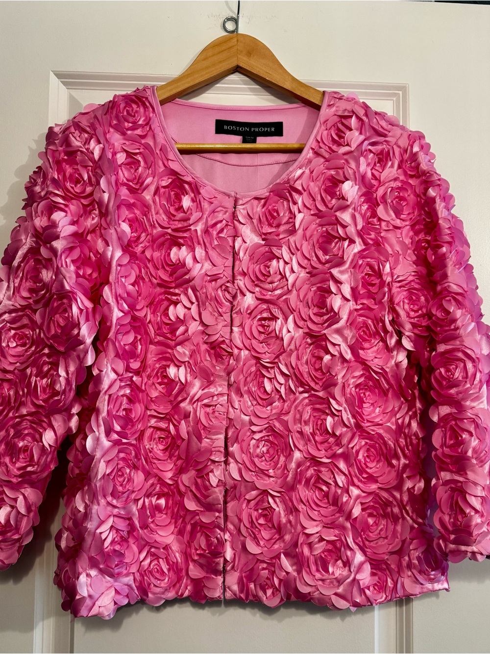 Boston Proper Pink 3D Floral Jacket.  Perfect for Spring/Summer. Size M NWT.